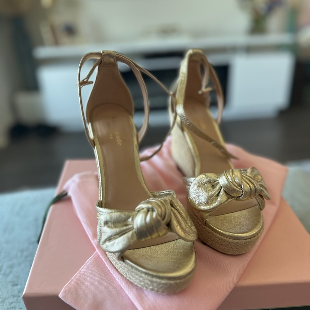 Kate Spade Gold Wedge Shoes with Ankle Straps